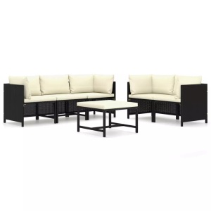 vidaXL, vidaXL 6-tlg. Garten-Lounge-Set mit Kissen Poly Rattan Schwarz
