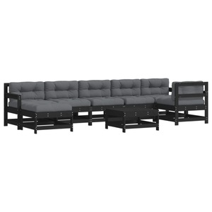 vidaXL, vidaXL 8-tlg. Garten-Lounge-Set mit Kissen Schwarz Massivholz, 