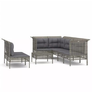 vidaXL, vidaXL 8-tlg. Garten-Lounge-Set mit Kissen Grau Poly Rattan, vidaXL 8-tlg. Garten-Lounge-Set mit Kissen Grau Poly Rattan