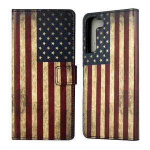 Cover-Discount, Galaxy S22+ - Leder Hülle Etui US Flagge, Cover-Discount - Galaxy S22+ Leder Hülle Etui, Weiss