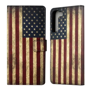 Cover-Discount, Galaxy S22+ - Leder Hülle Etui US Flagge, Cover-Discount - Galaxy S22+ Leder Hülle Etui, Weiss