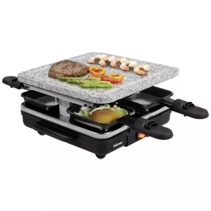 Tristar, Tristar RA-2745 Raclette Antihaftbeschichtung, Kontrollleuchte, 4 Pfännchen, mit Grillstein Schwarz, Grau, Tristar RA-2745 Raclette-Stein 4 Personen