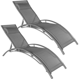 TecTake, 2 Gartenliegen aus Aluminium, 5-stufig 2 Gartenliegen aus Aluminium, 5-stufig, Tectake - 2er Set Gartenliege mit Aluminiumgestell, 180cm, Grau
