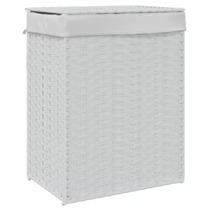 vidaXL, vidaXL Wäschekorb mit Deckel Weiß 46x33x60 cm Poly Rattan, vidaXL Wäschekorb mit Deckel Weiß 46x33x60 cm Poly Rattan