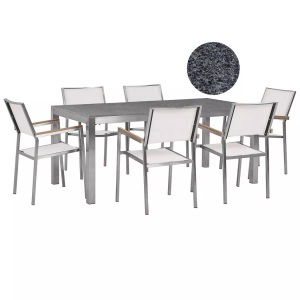 Beliani, Gartenmöbel Set Granit grau poliert 180, Beliani - Garten-Essgruppe für 6 Personen aus Granit Industriell GROSSETO, One Size, Taubengrau