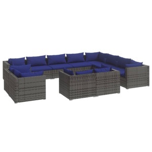 vidaXL, vidaXL 12-tlg. Garten-Lounge-Set mit Kissen Grau Poly Rattan, 
