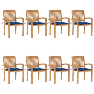 vidaXL, vidaXL Stapelbare Gartenstühle mit Kissen 8 Stk. Massivholz Teak