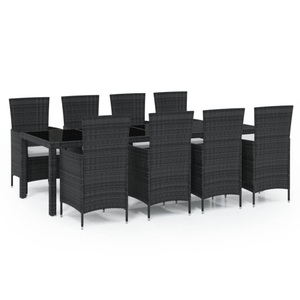 vidaXL, vidaXL 9-tlg. Garten-Essgruppe mit Kissen Poly Rattan Schwarz, vidaXL 9-tlg. Garten-Essgruppe mit Kissen Poly Rattan Schwarz