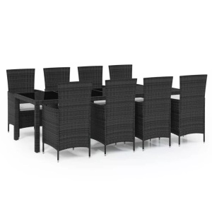 vidaXL, vidaXL 9-tlg. Garten-Essgruppe mit Kissen Poly Rattan Schwarz, vidaXL 9-tlg. Garten-Essgruppe mit Kissen Poly Rattan Schwarz