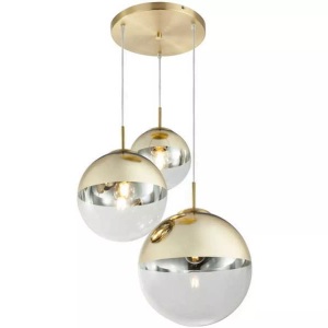 Globo, GLOBO VARUS Hängeleuchte Metall goldfarben, Glas transparent goldfarben, 3 Kugeln mit, 