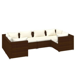 vidaXL, vidaXL 6-tlg. Garten-Lounge-Set mit Kissen Poly Rattan Braun