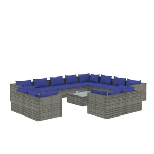 vidaXL, vidaXL 13-tlg. Garten-Lounge-Set mit Kissen Grau Poly Rattan, 
