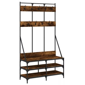 vidaXL, vidaXL Kleiderständer mit Schuhablage Räuchereiche 100x40x184 cm, vidaXL Kleiderständer mit Schuhablage Räuchereiche 100x40x184 cm