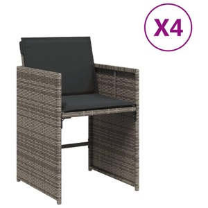 vidaXL, vidaXL Gartenstühle mit Kissen 4 Stk. Grau Poly Rattan, vidaXL Gartenstühle mit Kissen 4 Stk. Grau Poly Rattan