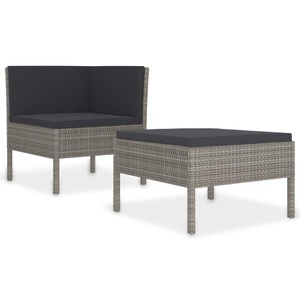 vidaXL, vidaXL 2-tlg. Garten-Lounge-Set mit Auflagen Poly Rattan Grau, vidaXL 2-tlg. Garten-Lounge-Set mit Auflagen Poly Rattan Grau