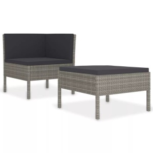 vidaXL, vidaXL 2-tlg. Garten-Lounge-Set mit Auflagen Poly Rattan Grau, vidaXL 2-tlg. Garten-Lounge-Set mit Auflagen Poly Rattan Grau