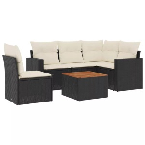 vidaXL, vidaXL 6-tlg. Garten-Sofagarnitur mit Kissen Schwarz Poly Rattan, vidaXL 6-tlg. Garten-Sofagarnitur mit Kissen Schwarz Poly Rattan
