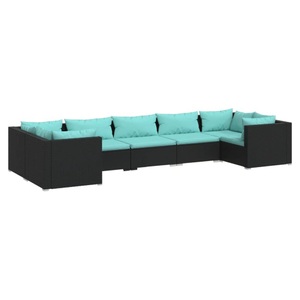 vidaXL, vidaXL 7-tlg. Garten-Lounge-Set mit Kissen Poly Rattan Schwarz