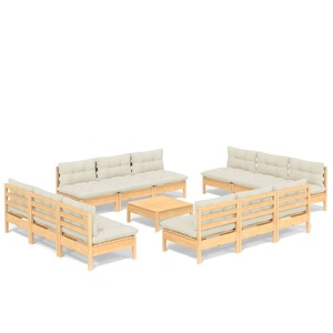 vidaXL, vidaXL 13-tlg. Garten-Lounge-Set mit Creme Kissen Kiefernholz