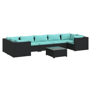 vidaXL, vidaXL 8-tlg. Garten-Lounge-Set mit Kissen Poly Rattan Schwarz, 