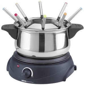 SILVA HOMELINE, Silva Homeline PK-F 100 Fondue 1500 W Überhitzungsschutz, stufenloser Temperaturregler, Kontrollleuchte, 8 Fonduegabeln, 