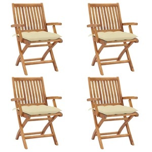 vidaXL, vidaXL Klappbare Gartenstühle mit Kissen 4 Stk. Massivholz Teak