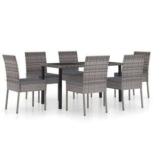 vidaXL, vidaXL 7-tlg. Garten-Essgruppe Poly Rattan Grau, vidaXL 7-tlg. Garten-Essgruppe Poly Rattan Grau