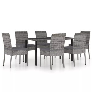 vidaXL, vidaXL 7-tlg. Garten-Essgruppe Poly Rattan Grau, vidaXL 7-tlg. Garten-Essgruppe Poly Rattan Grau