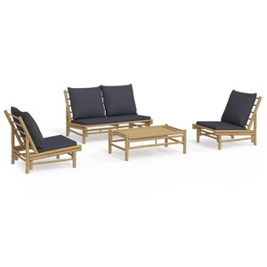 vidaXL, vidaXL 4-tlg. Garten-Lounge-Set mit Dunkelgrauen Kissen Bambus