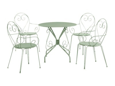 Vente-unique, Garten Essgruppe: Tisch + 4 stapelbare Sessel - Metall in Eisenoptik - Grün - GUERMANTES Garten Essgruppe: Tisch + 4 stapelbare Sessel - Metall in Eisenoptik - Grün - GUERMANTES, 