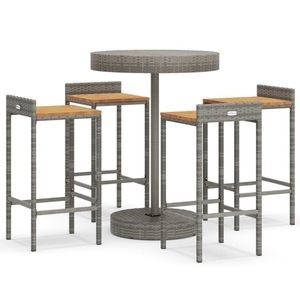 vidaXL, vidaXL 5-tlg. Gartenbar-Set Grau Poly Rattan & Massivholz Akazie