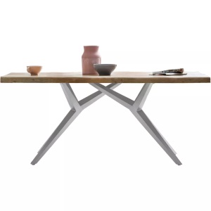 mutoni design, Tisch 160x90 cm - Mango natur - Metall antiksilbern - mit Baumkante, Massivholztisch 160x90 - Mango natur - Metall antiksilber - mit Baumkante