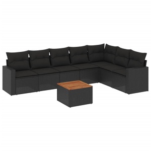 vidaXL, vidaXL 8-tlg. Garten-Sofagarnitur mit Kissen Schwarz Poly Rattan, vidaXL 8-tlg. Garten-Sofagarnitur mit Kissen Schwarz Poly Rattan