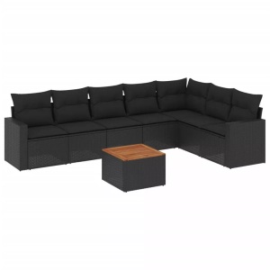 vidaXL, vidaXL 8-tlg. Garten-Sofagarnitur mit Kissen Schwarz Poly Rattan, vidaXL 8-tlg. Garten-Sofagarnitur mit Kissen Schwarz Poly Rattan
