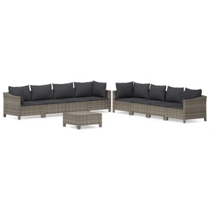 vidaXL, vidaXL 9-tlg. Garten-Lounge-Set mit Kissen Grau Poly Rattan