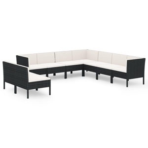 vidaXL, vidaXL 9-tlg. Garten-Lounge-Set mit Auflagen Poly Rattan Schwarz