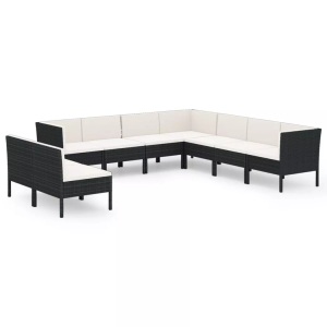 vidaXL, vidaXL 9-tlg. Garten-Lounge-Set mit Auflagen Poly Rattan Schwarz