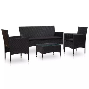 Diverse Hardware, 4-tlg. Garten-Lounge-Set mit Auflagen Poly Rattan Schwarz, vidaXL 4-tlg. Garten-Lounge-Set mit Auflagen Poly Rattan Schwarz