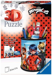 undefined, Ravensburger 3D Puzzle 11278 - Utensilo Miraculous - 54 Teile - Stiftehalter für Miraculous-Fans ab 6 Jahren, Schreibtisch-Organizer für Kinder - Erlebe Puzzeln in der 3. Dimension, 3D Puzzle Ravensburger Utensilo - Miraculous 54 Teile
