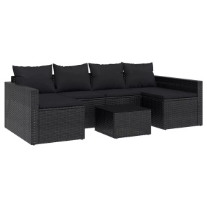 vidaXL, vidaXL 2-tlg. Garten-Lounge-Set mit Kissen Schwarz Poly Rattan