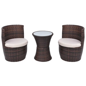 Diverse Hardware, 3-tlg. Bistro-Set mit Auflagen Poly Rattan Braun