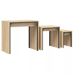 vidaXL, vidaXL Satztische 3 Stk. Sonoma-Eiche Holzwerkstoff, vidaXL Satztische 3 Stk. Sonoma-Eiche Holzwerkstoff