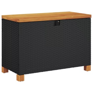 vidaXL, vidaXL Garten-Auflagenbox Schwarz 80x40x48 cm Poly Rattan Akazienholz, vidaXL Garten-Auflagenbox Schwarz 80x40x48 cm Poly Rattan Akazienholz