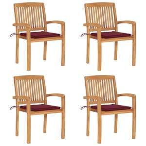 vidaXL, vidaXL Stapelbare Gartenstühle mit Kissen 4 Stk. Massivholz Teak