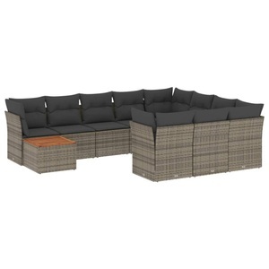 vidaXL, vidaXL 11-tlg. Garten-Sofagarnitur mit Kissen Grau Poly Rattan, vidaXL 11-tlg. Garten-Sofagarnitur mit Kissen Grau Poly Rattan