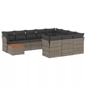 vidaXL, vidaXL 11-tlg. Garten-Sofagarnitur mit Kissen Grau Poly Rattan, vidaXL 11-tlg. Garten-Sofagarnitur mit Kissen Grau Poly Rattan