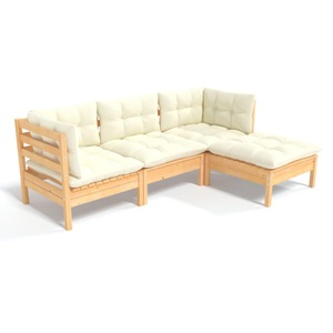 vidaXL, vidaXL 4-tlg. Garten-Lounge-Set mit Creme Kissen Kiefernholz