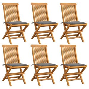 vidaXL, vidaXL Gartenstühle mit Grauen Kissen 6 Stk. Massivholz Teak, vidaXL Gartenstühle mit Grauen Kissen 6 Stk. Massivholz Teak
