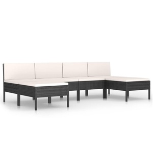 vidaXL, vidaXL 6-tlg. Garten-Lounge-Set mit Auflagen Poly Rattan Schwarz, vidaXL 6-tlg. Garten-Lounge-Set mit Auflagen Poly Rattan Schwarz