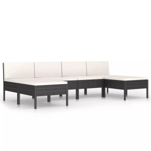 vidaXL, vidaXL 6-tlg. Garten-Lounge-Set mit Auflagen Poly Rattan Schwarz, vidaXL 6-tlg. Garten-Lounge-Set mit Auflagen Poly Rattan Schwarz